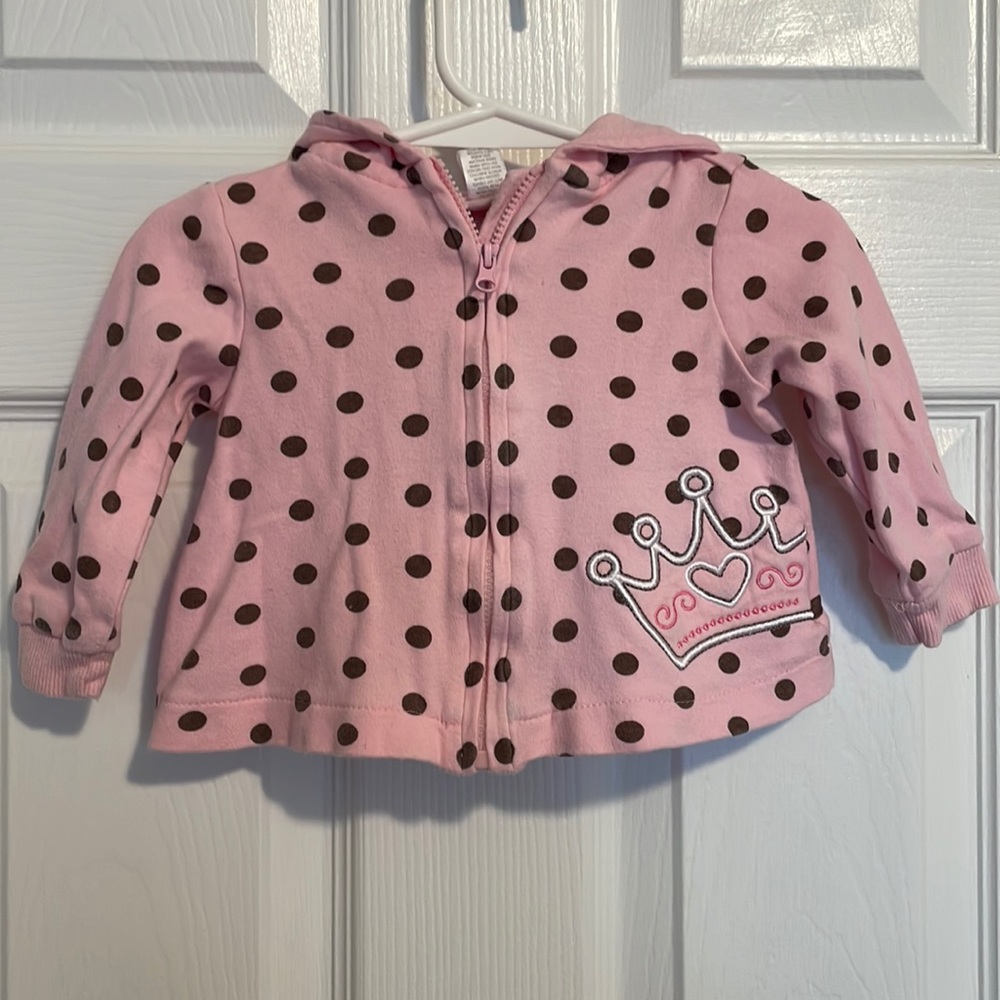 Adorable Pink with Brown Polkadot Hooded Zipper Jacket